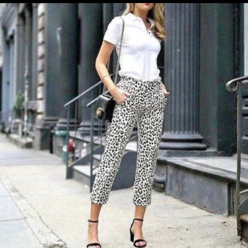 NWOT 00 J Crew Linen-cotton Leopard Drawstring Pants 55% linen / 45 % cotton